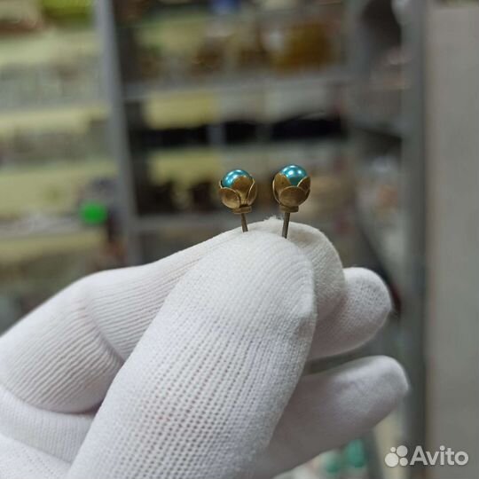 Советские Серьги Голубые Цветы Бутоны СССР Ретро