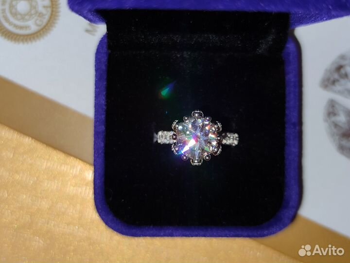 Кольцо серебро с муассанитом 2 ct и 3 ct