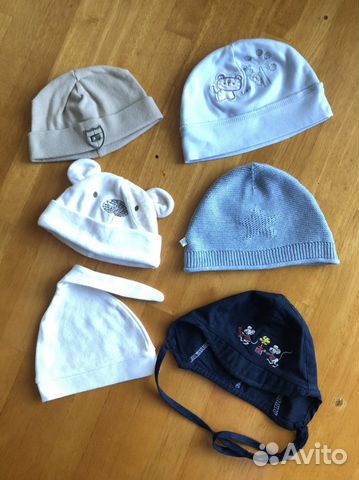 Шапочки для мальчика 0-6/9мес, 6 шт