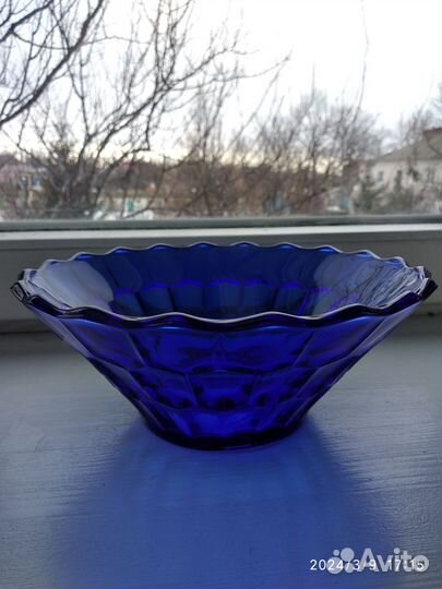 Синяя ваза салатница-конфетница СССР
