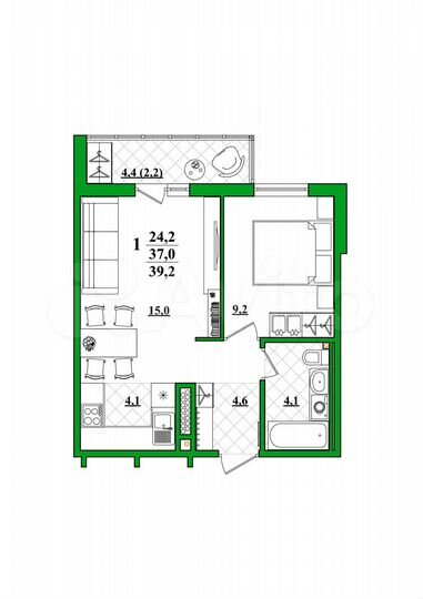1-к. квартира, 39,2 м², 5/10 эт.