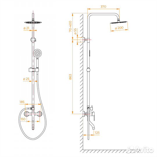 Душевая стойка RGW SP-24S Сатин Сатин Shower Pane