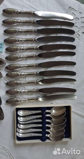 Мельхиор, пламя, ножи, лопатки, ложки