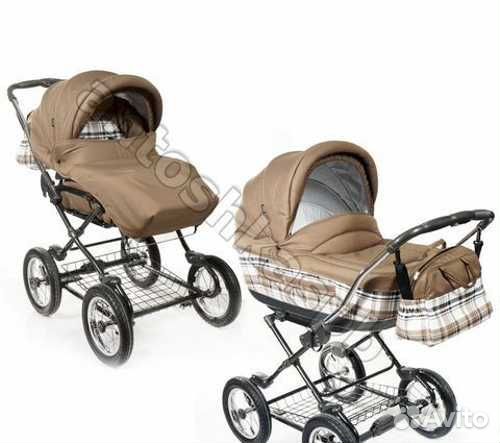 Коляска roan marita 3 в 1 бежевый рисунок клетка