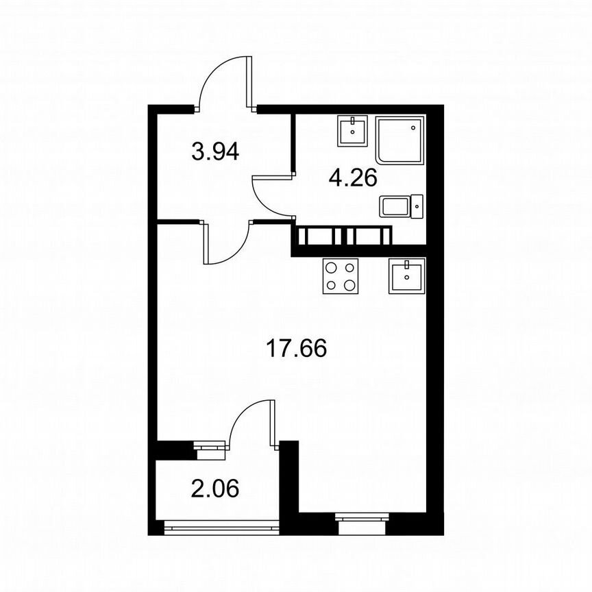 Квартира-студия, 26,9 м², 8/9 эт.