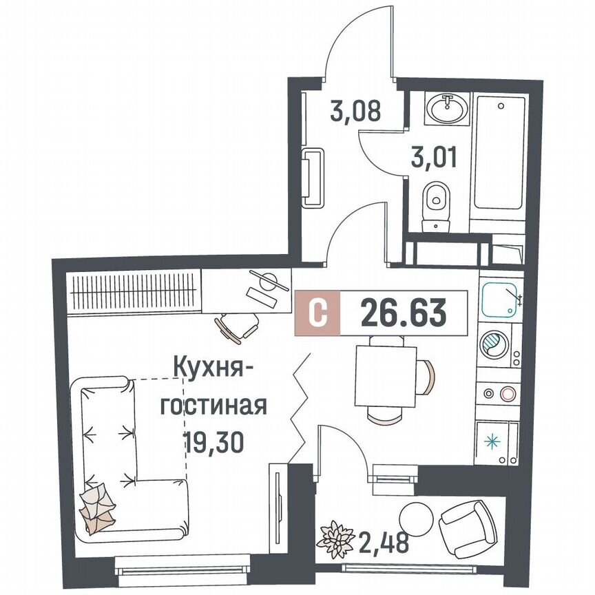 Квартира-студия, 26,6 м², 11/18 эт.