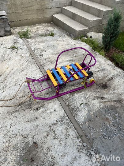 Детские санки коляска с колесами бу