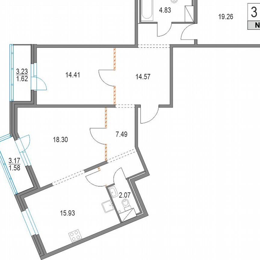 3-к. квартира, 96,8 м², 9/21 эт.