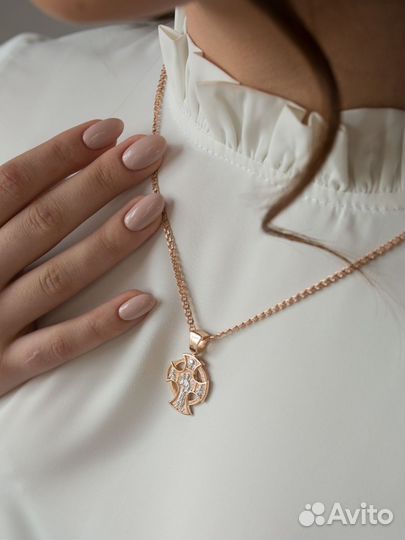 Нательный двухсторонний Православный крест золото