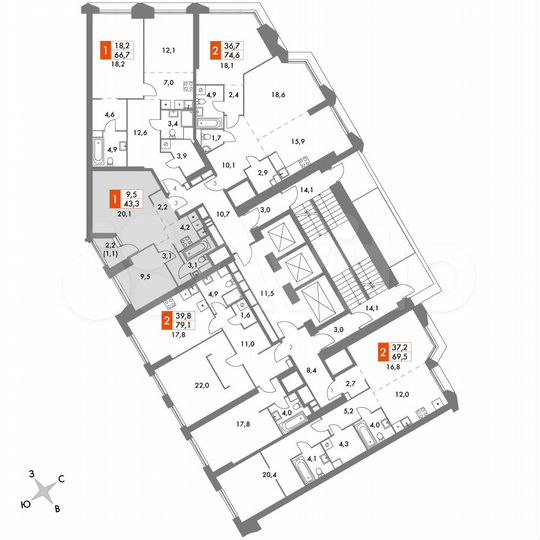 1-к. квартира, 43,3 м², 42/47 эт.