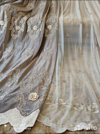 Портьеры бархат вышивка 3D,цветы италия