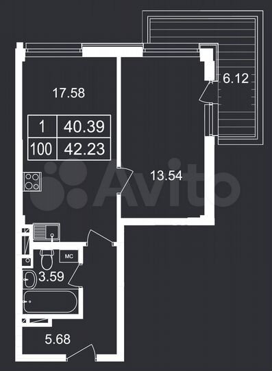 1-к. апартаменты, 42,2 м², 6/8 эт.