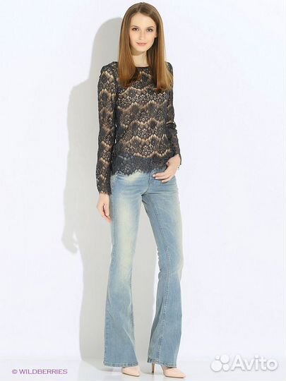 Блузка черная кружевная benetton