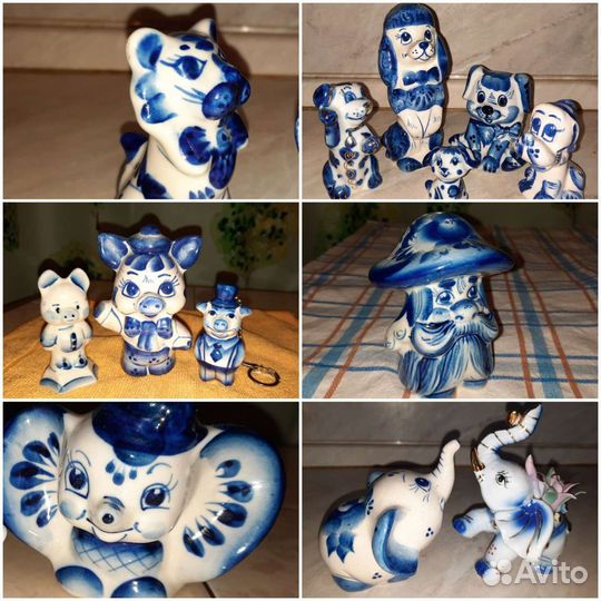 Гжель животные Собака Поросёнок Слон Тигр