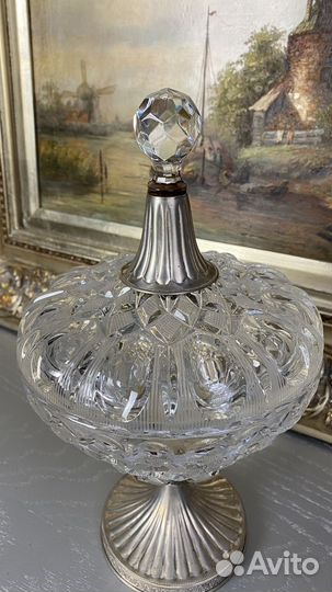 Конфетница хрустальная с серебром Флоренция винтаж