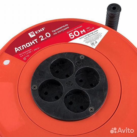 Удлинитель на катушке 4х50м без заземл. 6А IP20 Атлант 2.0 1.3кВт пвс 2х0.75 PROxima EKF UKA02-06-27
