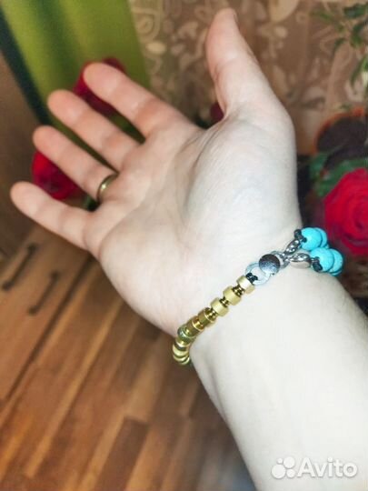 Браслет бирюзовый колос. Золотой. 22см