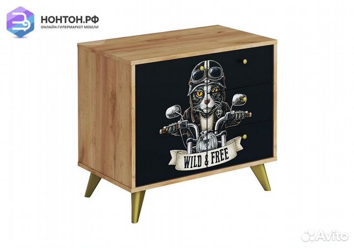 Комод Фьюжн с дверцей biker cat / дуб крафт золото