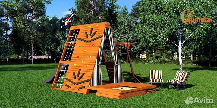 Детский спортивный комплекс с крышей для дачи