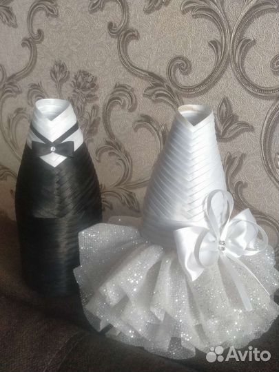 Свадебные украшения на бутылки