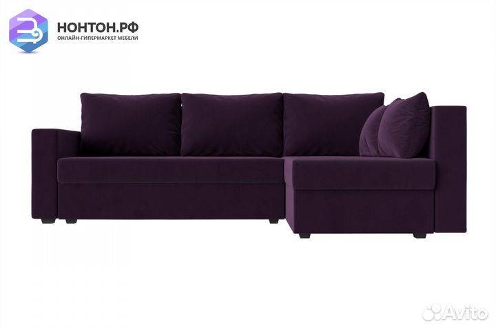Диван угловой еврокнижка Мансберг велюр фиолетовый