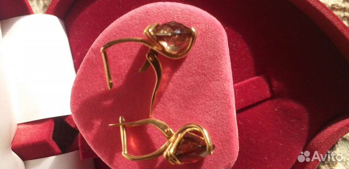 Золотые серьги.585 проба.Раухтопаз