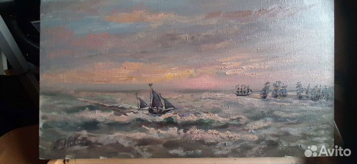 Картина гонки в море, живопись ZhNataly