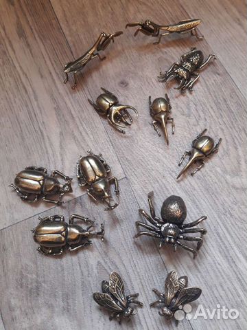Фигурки насекомых, жуков, пауков из бронзы
