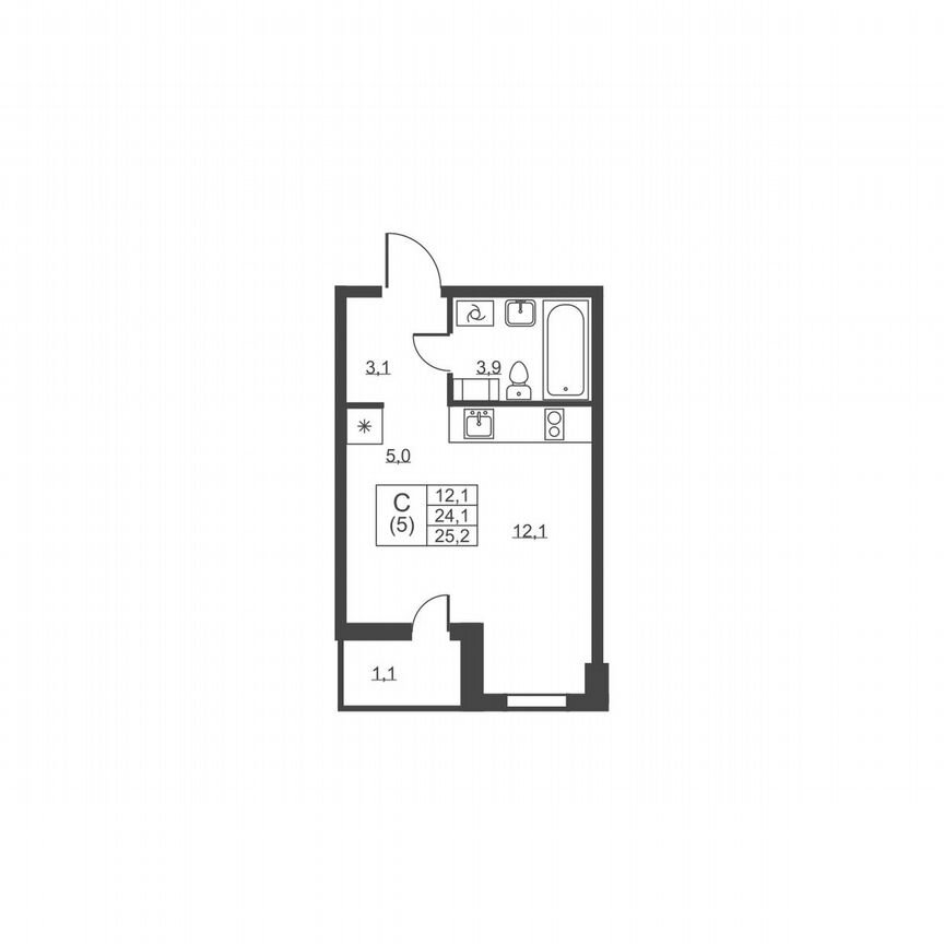 Квартира-студия, 25,2 м², 8/8 эт.
