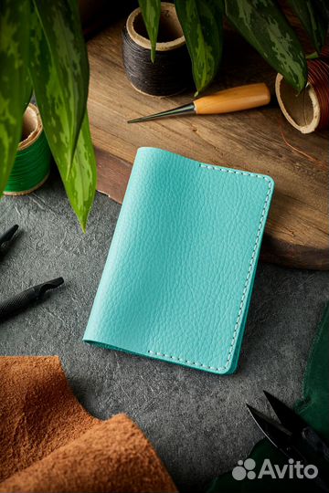 Обложка для паспорта кожаная бирюзовая