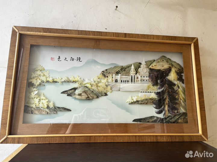 Картина Япоеия из ракушек и перламутра 70-е винтаж