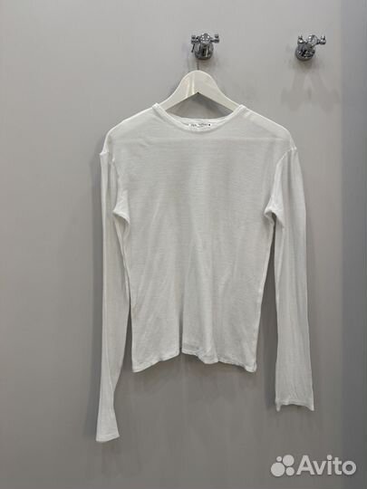 Белый лонгслив Zara полупрозрачный М
