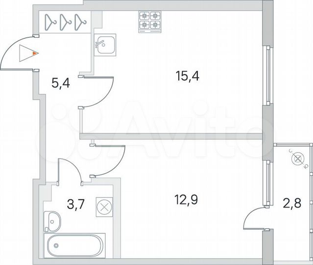 1-к. квартира, 38,1 м², 1/4 эт.