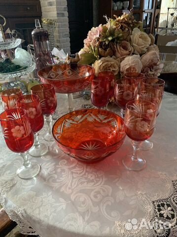 Красный хрусталь, вазы, фруктовницы, бокалы
