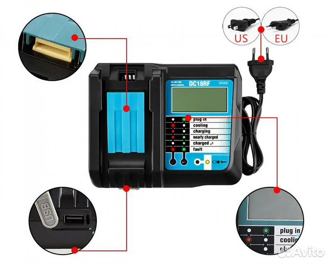 Зарядное устройство DC18RF LCD 18V 14.4