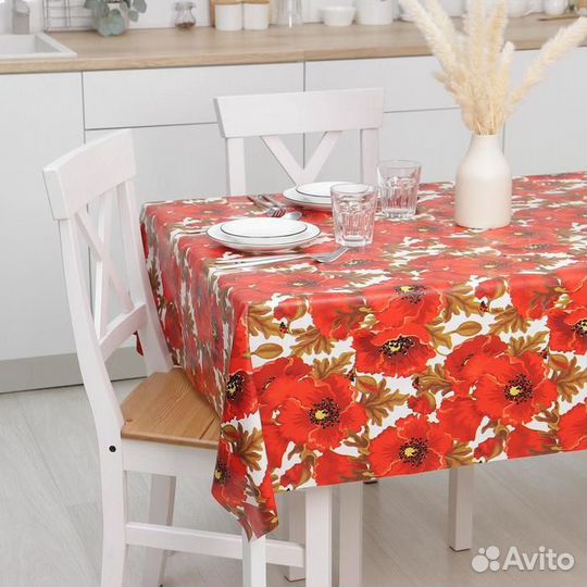 Клеёнка столовая на тканевой основе Доляна «Маки»