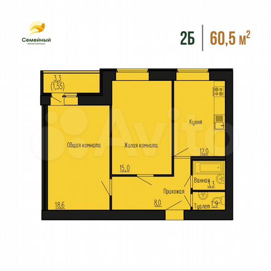 2-к. квартира, 60,5 м², 10/12 эт.