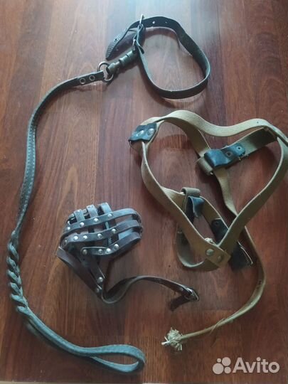 Кожаные, ошейник, намордник, поводок. Шлейка