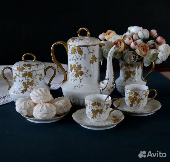 Антикварный кофейный сервиз, лиможский фарфор