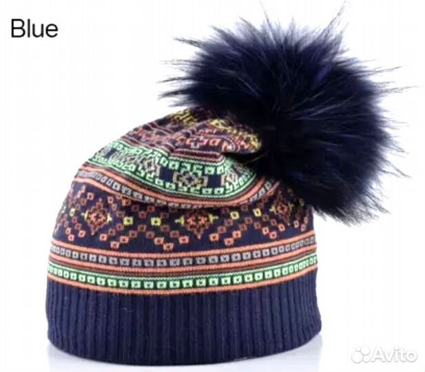 Шапка зимняя женская, синяя новая