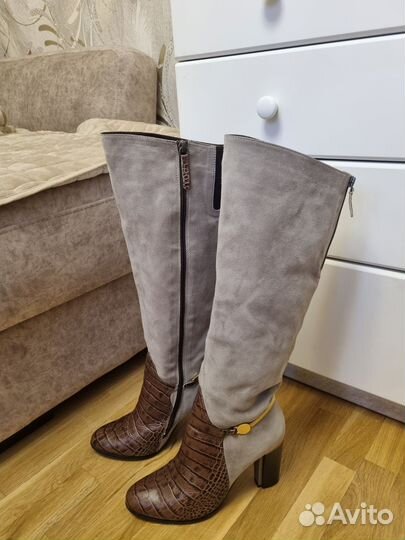 Сапоги женские еврозима, замша, кожа