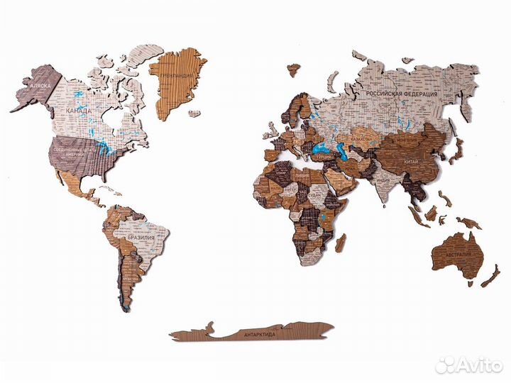 Деревянная карта мира 3D настенная, Ессентуки
