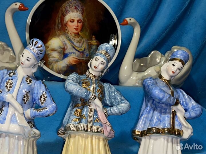 Статуэтки фарфор лебедушки лебеди-конфетницы СССР