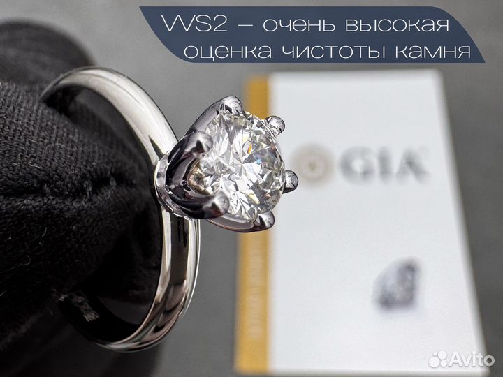 Кольцо с бриллиантом 1.00 карат 2/3 E/VVS2 GIA