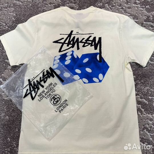 Футболка Stussy Diced out tee бежевая кубики ориги