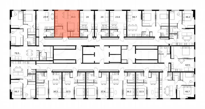 1-к. квартира, 34,3 м², 17/25 эт.