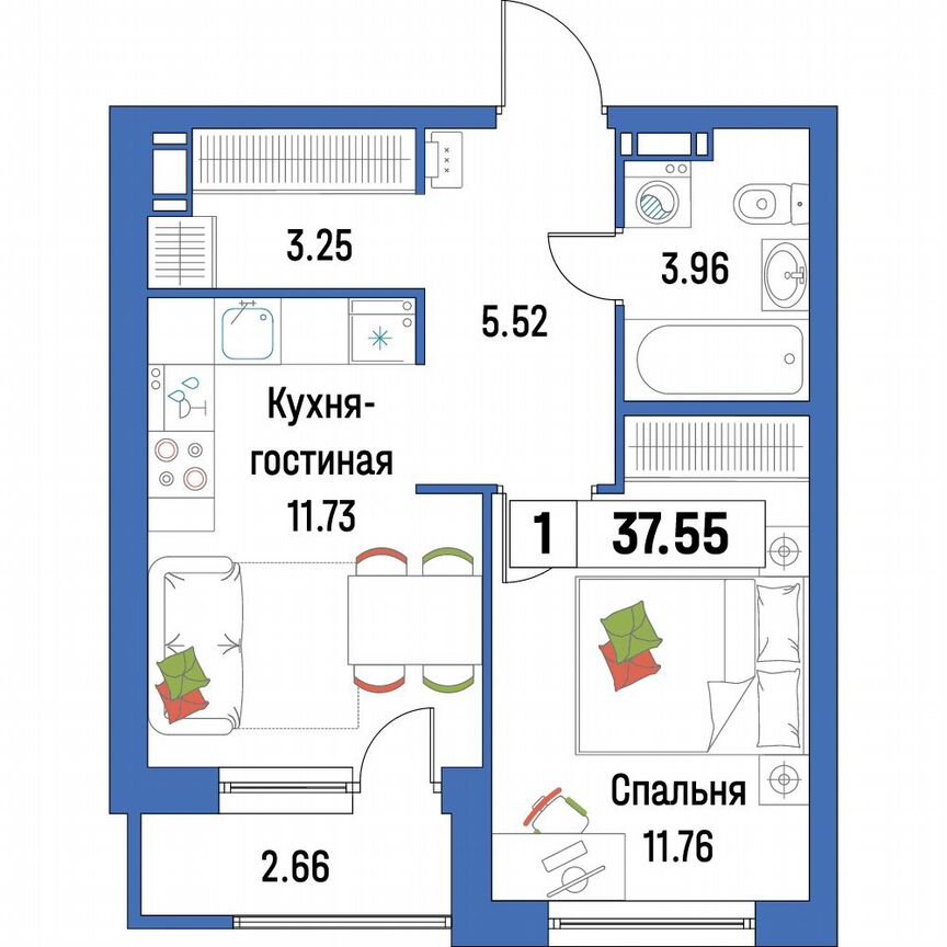 1-к. квартира, 37,6 м², 4/16 эт.