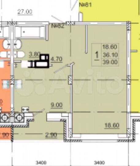 1-к. квартира, 39 м², 7/10 эт.
