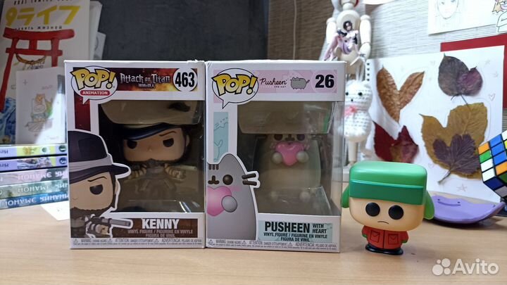 Funko pop Attack on Titan, South park, Pusheen