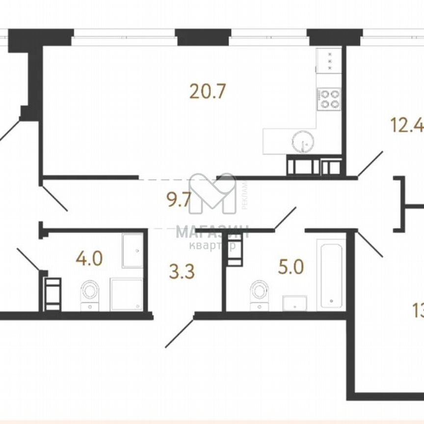 3-к. квартира, 82,5 м², 9/14 эт.